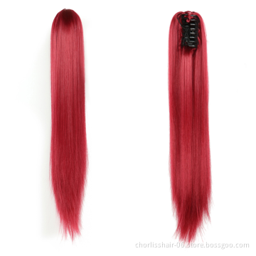 Hot Selling Cheap Price 24 Inch Silky Long Straight Ponytail Hairpiece For Women Synthetic Claw-Clip Ponytail Hair Extensions